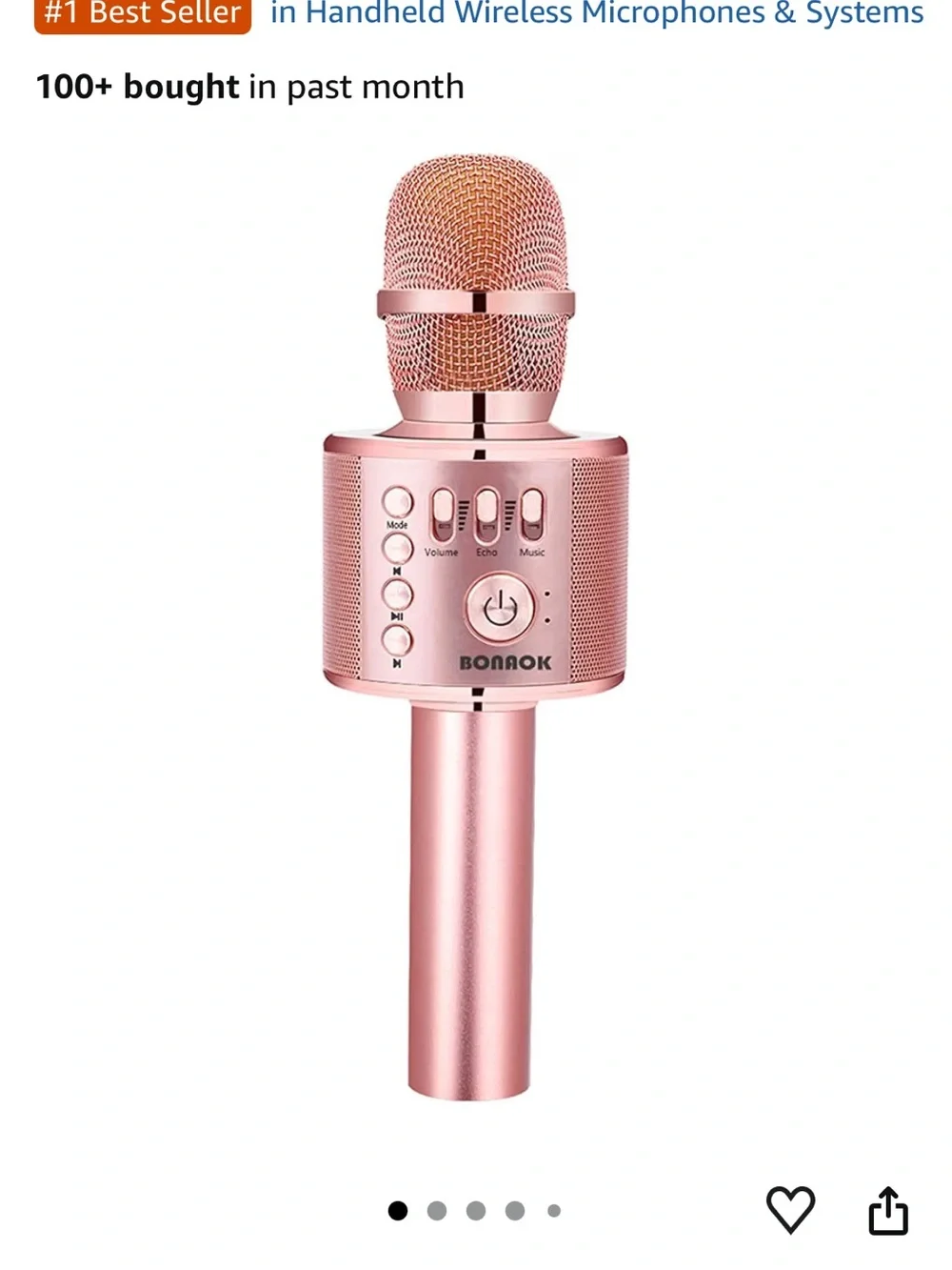 Rose Gold Bluetooth Wireless Handheld Microphone with Speaker